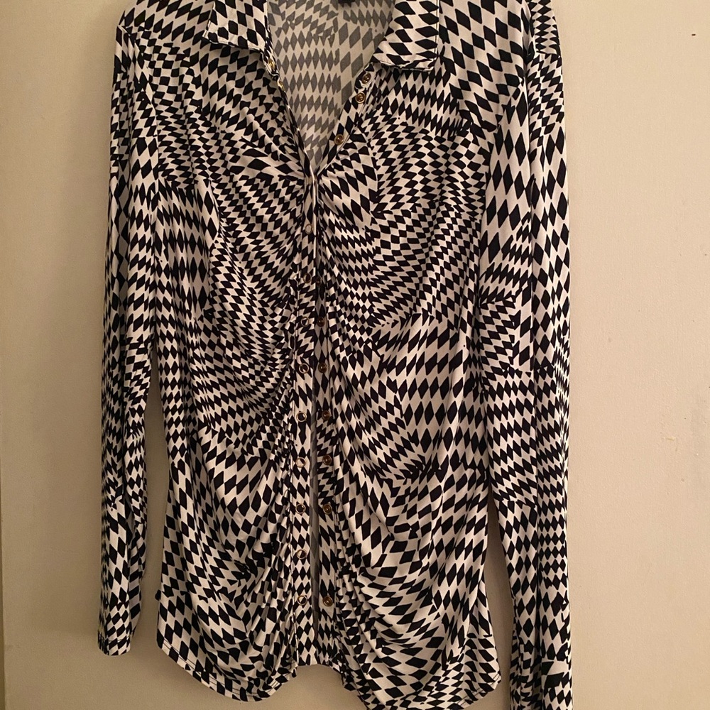 INC International Concepts Black and White Geometric Button Down Shirt